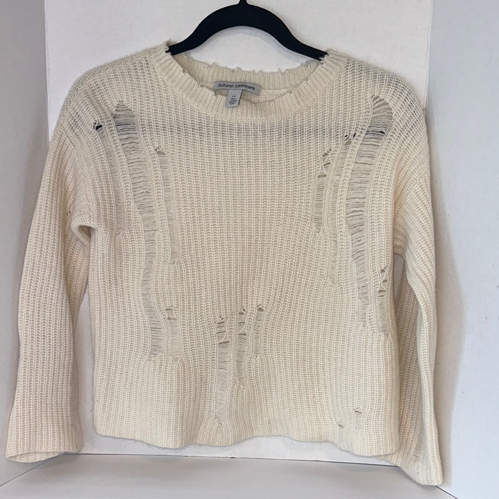 Autumn Cashmere Ivory Cropped Distressed Ribbed Sweater NWOT